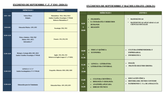 Calendario de exámenes de septiembre