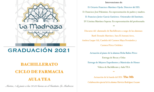 Programa del Acto de graduación para 2º Bachillerato y Ciclo Formativo