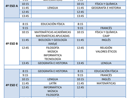 Calendario de exámenes extraordinarios de 4º ESO