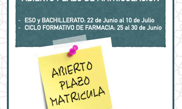 Abierto el plazo de matriculación: ESO, Bachillerato y Ciclo Formativo