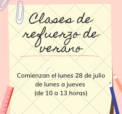 Refuerzo de verano durante el mes de julio: de lunes a jueves de 10 a 13 horas