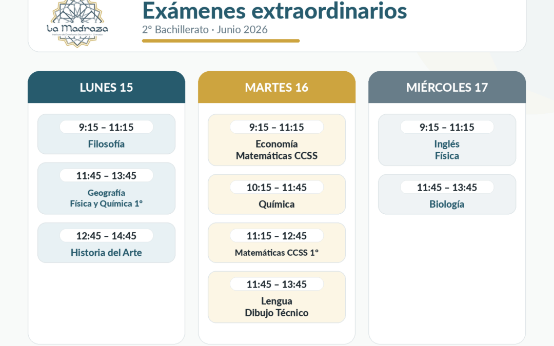 CALENDARIO EXÁMENES EXTRAORDINARIOS 2º BACHILLERATO