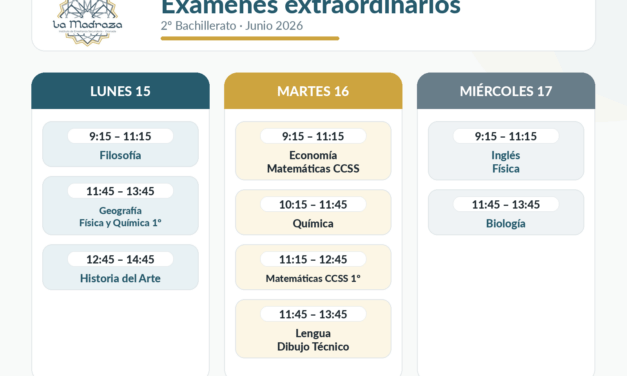 CALENDARIO EXÁMENES EXTRAORDINARIOS 2º BACHILLERATO