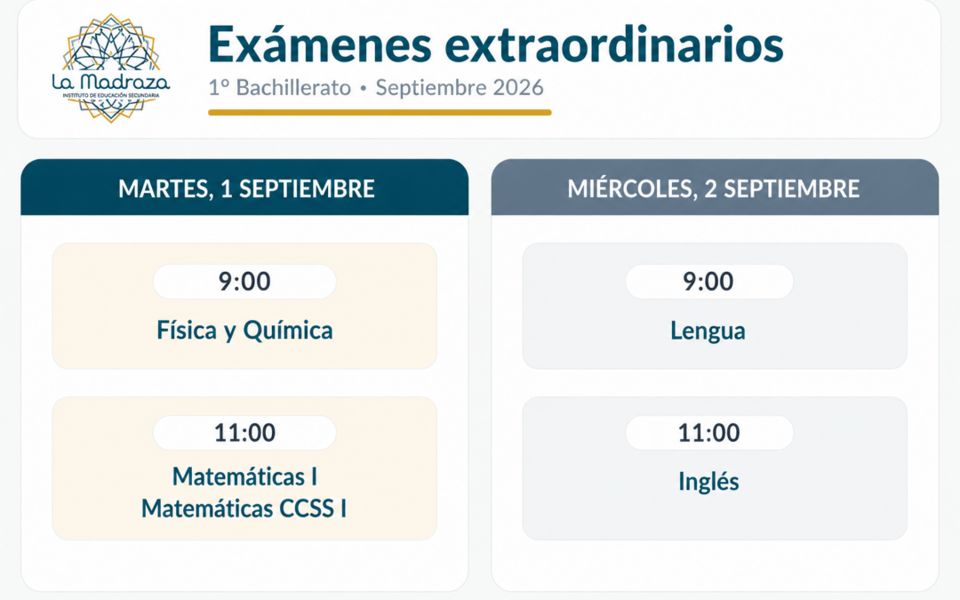 CALENDARIO EXÁMENES EXTRAORDINARIOS 1º BACHILLERATO
