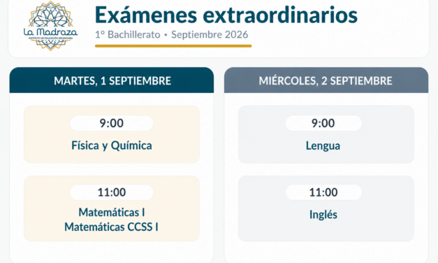 CALENDARIO EXÁMENES EXTRAORDINARIOS 1º BACHILLERATO